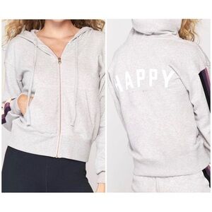 SPIRITUAL GANGSTER GRAY STRIPE SLEEVE HOODIE FULL ZIP SWEATSHIRT “HAPPY” SZ XS